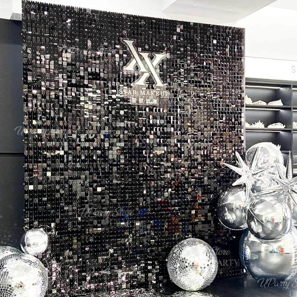 Sequin Fabric Panel - Fondo de pared brillante negro, 12/16/24